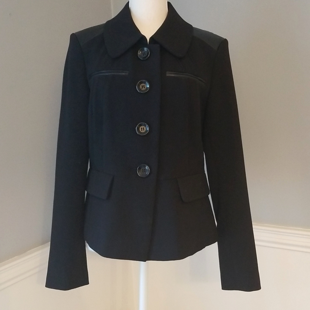 KENSIE FAUX LEATHER DETAIL BLACK JACKET